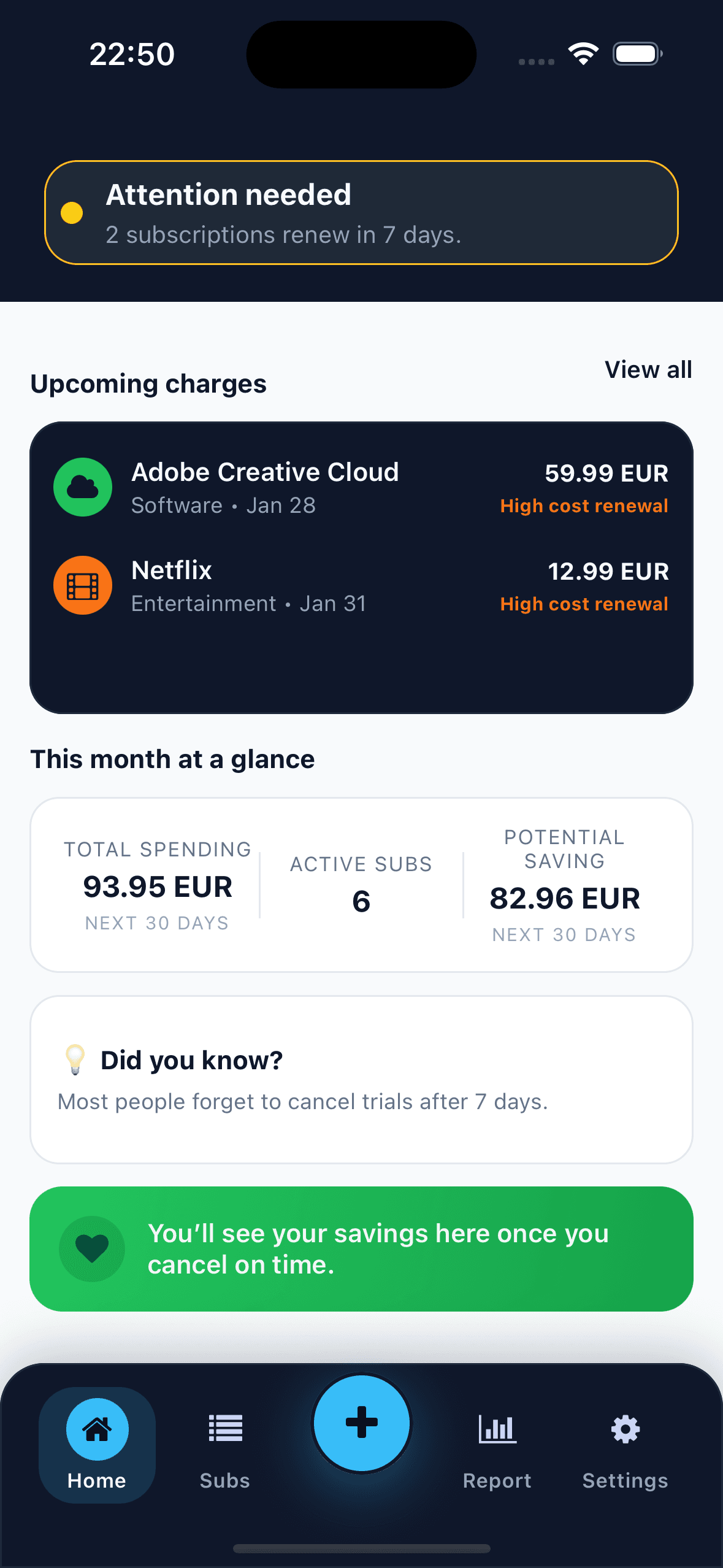 4got2cancel app home screen